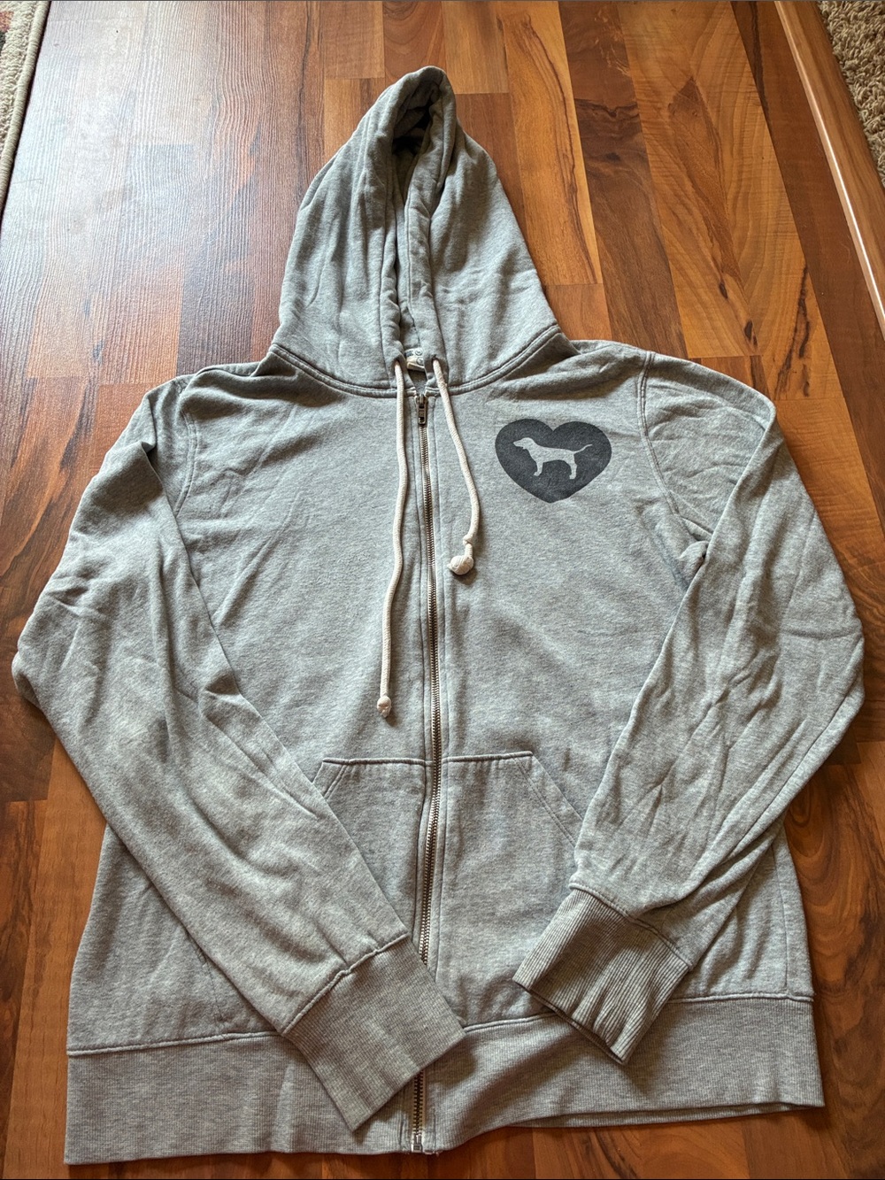 Victoria's Secret Light Gray Men's Zip-Up Hoodie with Heart Dog Graphic